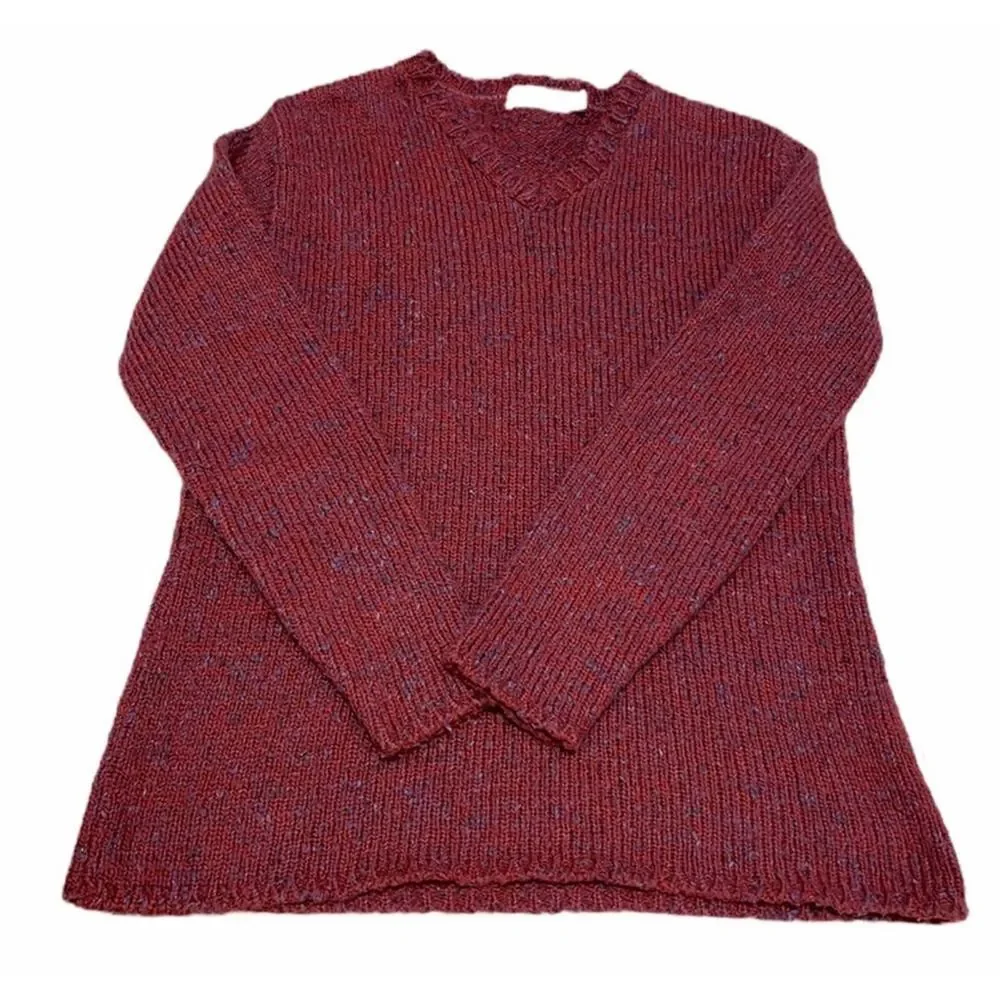 Relais Knitwear Chunky Knit V-Neck Sweater Multicolor knit Details Red Large‎ - Picture 9 of 9